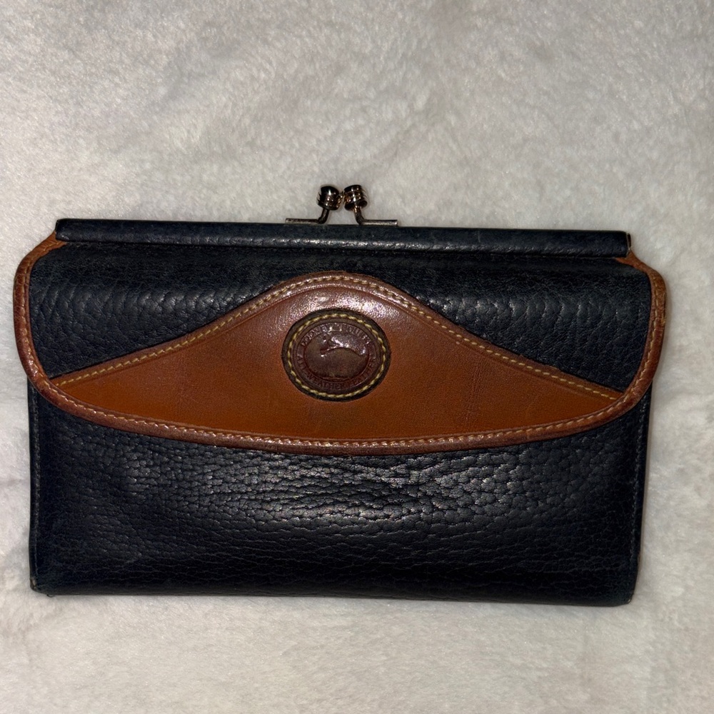 Vintage REHAB Dooney & Bourke Black and Brown Leather Kiss-Lock Wallet